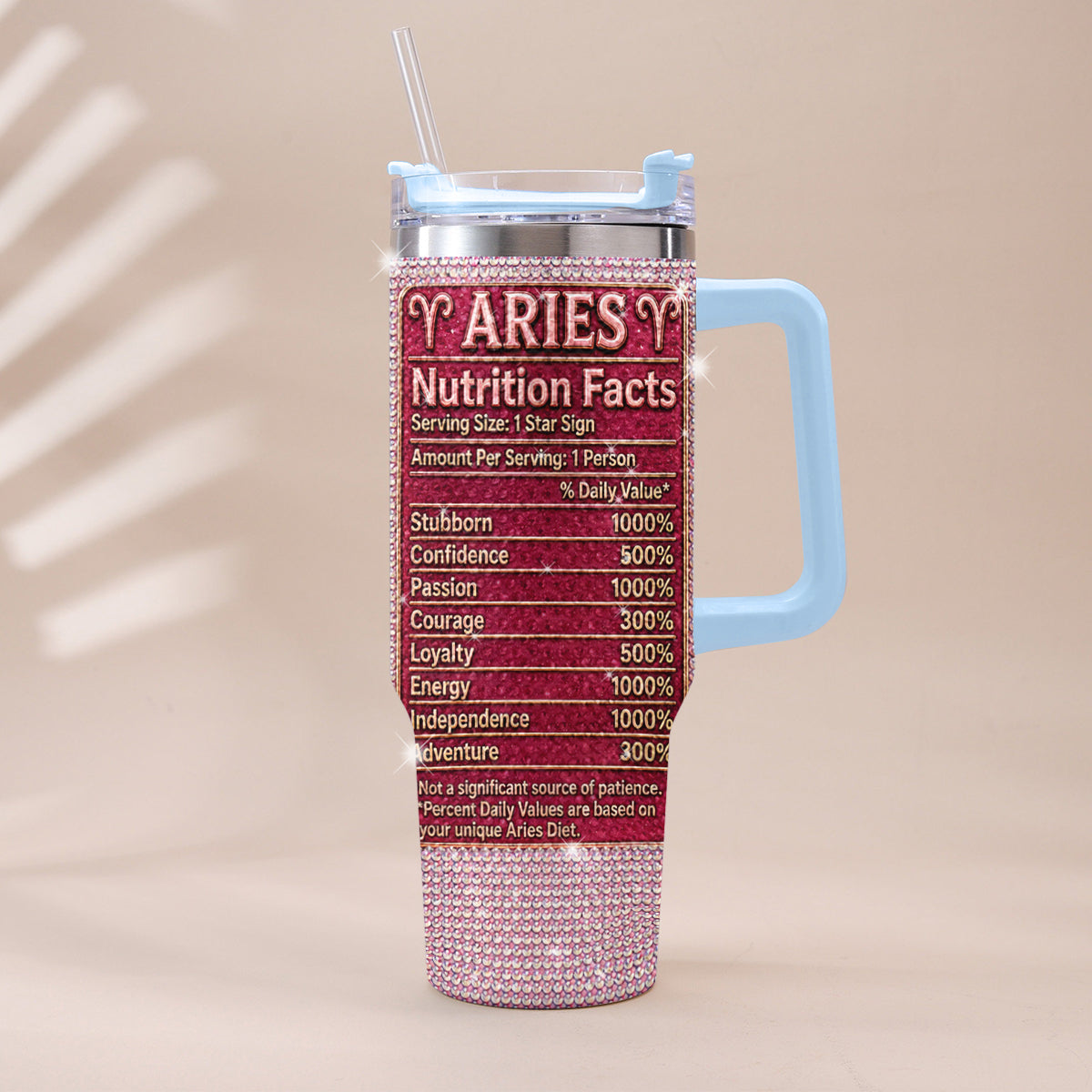 Ernährungsfakten für Sternzeichen - Personalisierter Horoskop-Rhinestone-Becher mit Griff