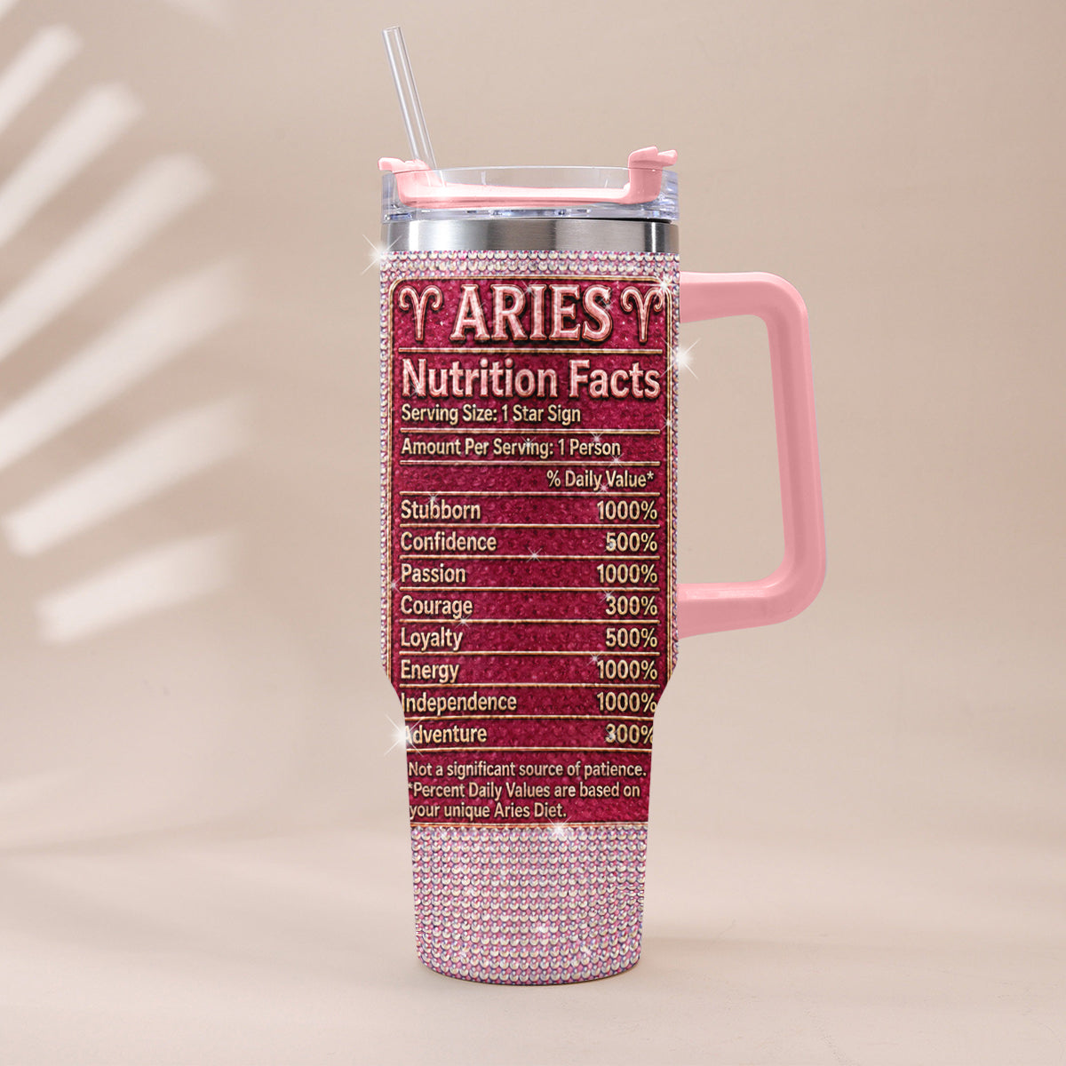 Ernährungsfakten für Sternzeichen - Personalisierter Horoskop-Rhinestone-Becher mit Griff