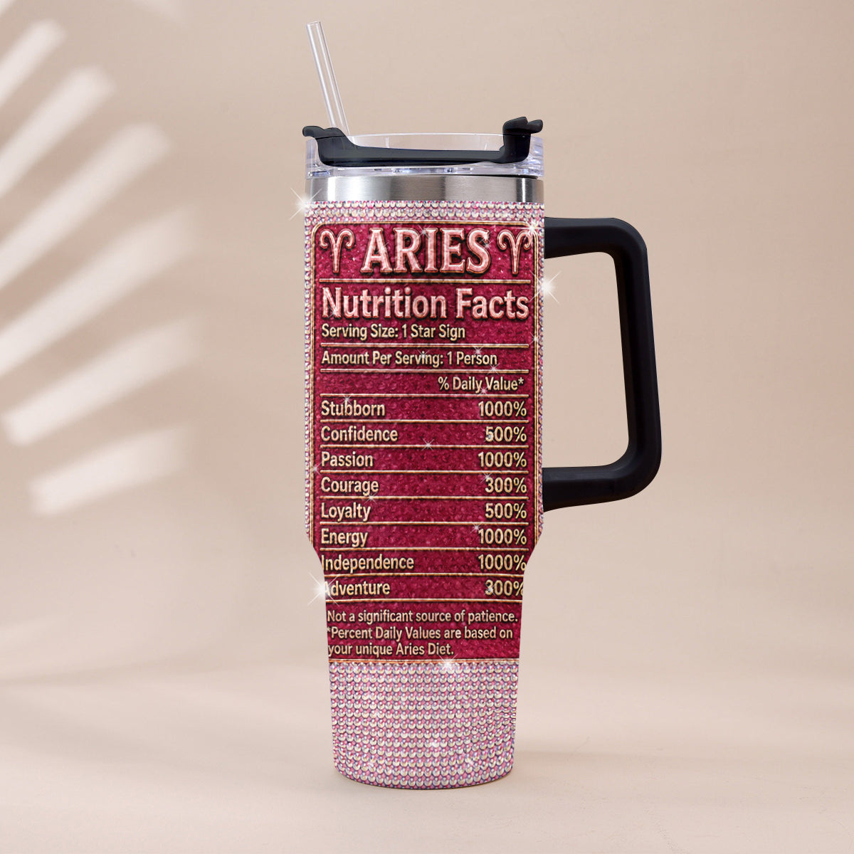 Ernährungsfakten für Sternzeichen - Personalisierter Horoskop-Rhinestone-Becher mit Griff