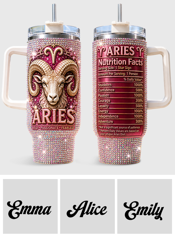 Ernährungsfakten für Sternzeichen - Personalisierter Horoskop-Rhinestone-Becher mit Griff