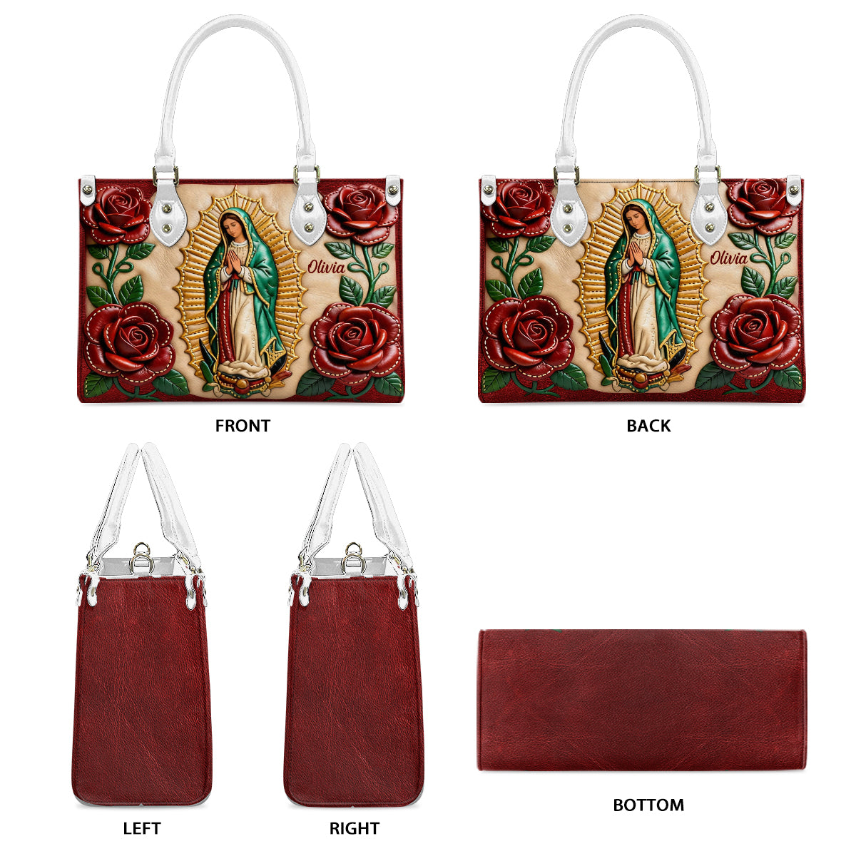 Sac à main chrétien personnalisé en cuir Notre-Dame de Guadalupe