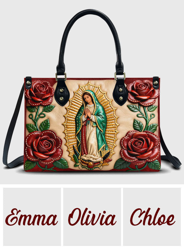 Sac à main chrétien personnalisé en cuir Notre-Dame de Guadalupe