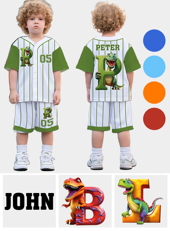 Ensemble alphabet dinosaure mignon pour enfant - T-shirt et short personnalisés en jersey pour enfant 