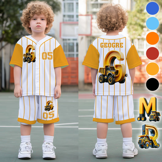 Ensemble alphabet camion mignon pour enfant - T-shirt et short personnalisés pour enfant 