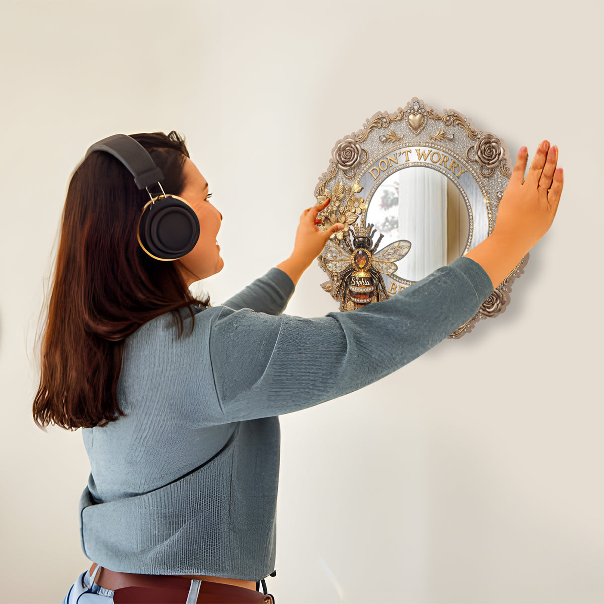 Bee Happy - Personalized Bee Wall Hanging Mirror