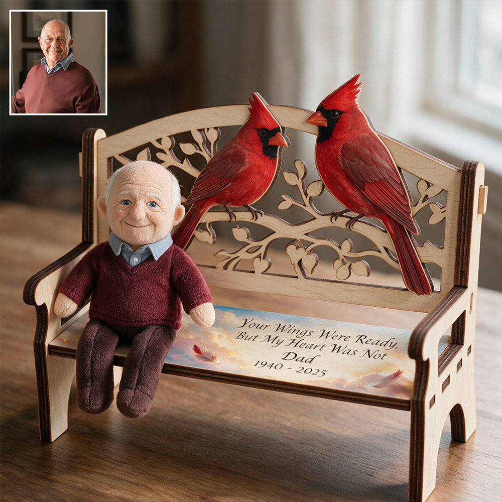 Banc commémoratif personnalisé & mini peluche - Ensemble banc en bois et porte-clés en peluche personnalisés