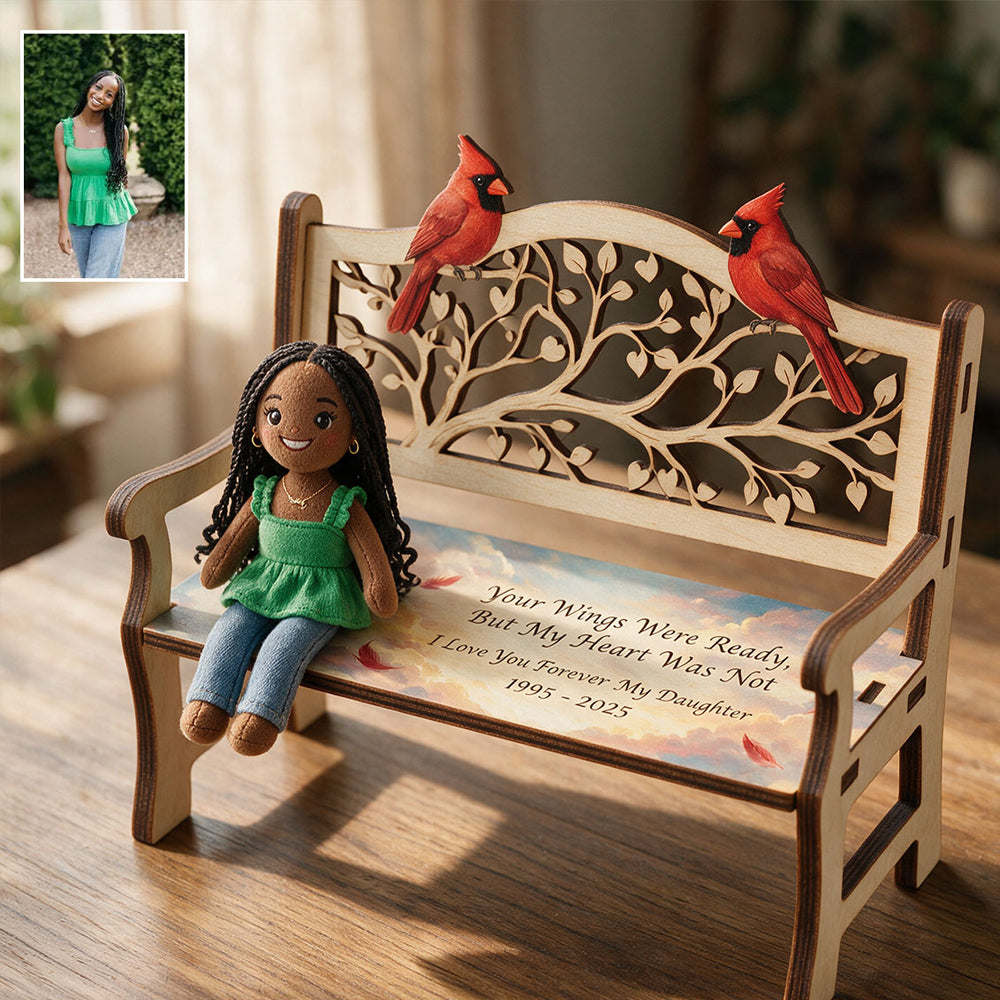 Banc commémoratif personnalisé & mini peluche - Ensemble banc en bois et porte-clés en peluche personnalisés