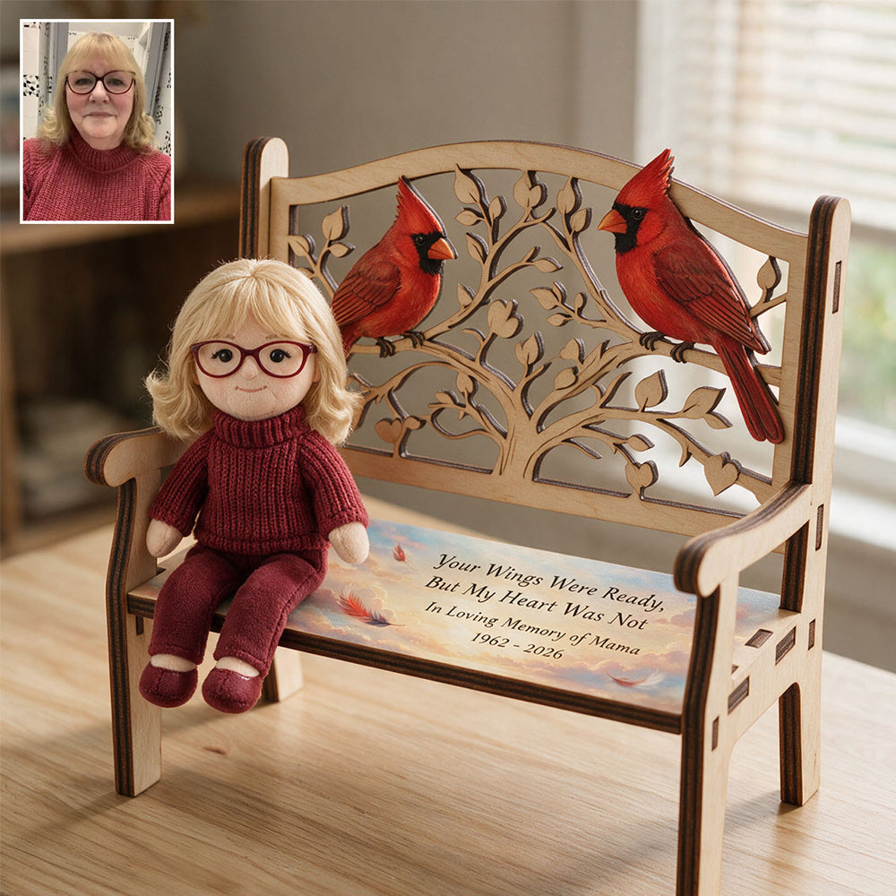 Banc commémoratif personnalisé & mini peluche - Ensemble banc en bois et porte-clés en peluche personnalisés