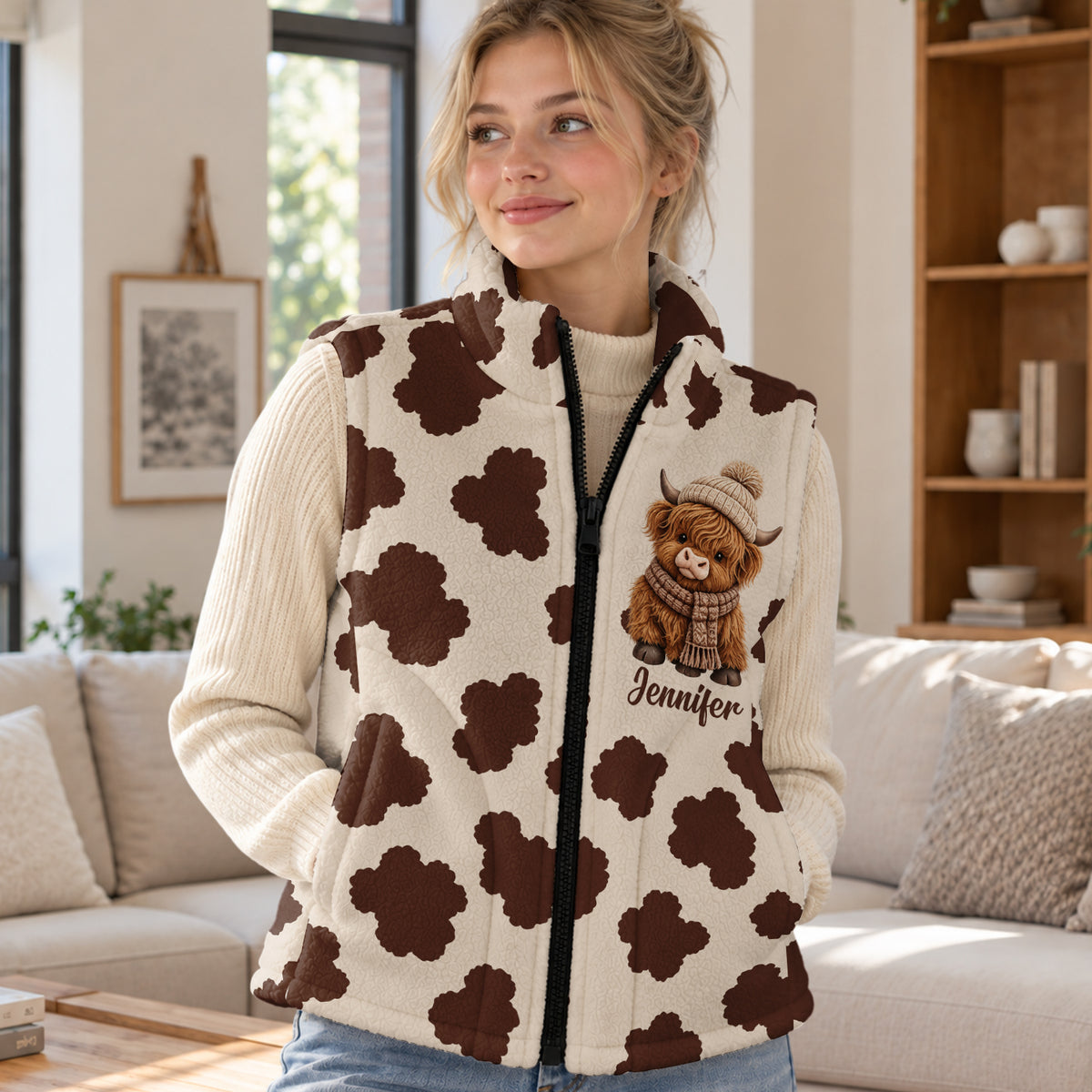Love Highland Cow - Personalized Highland Cow Flannel Fleece Vest