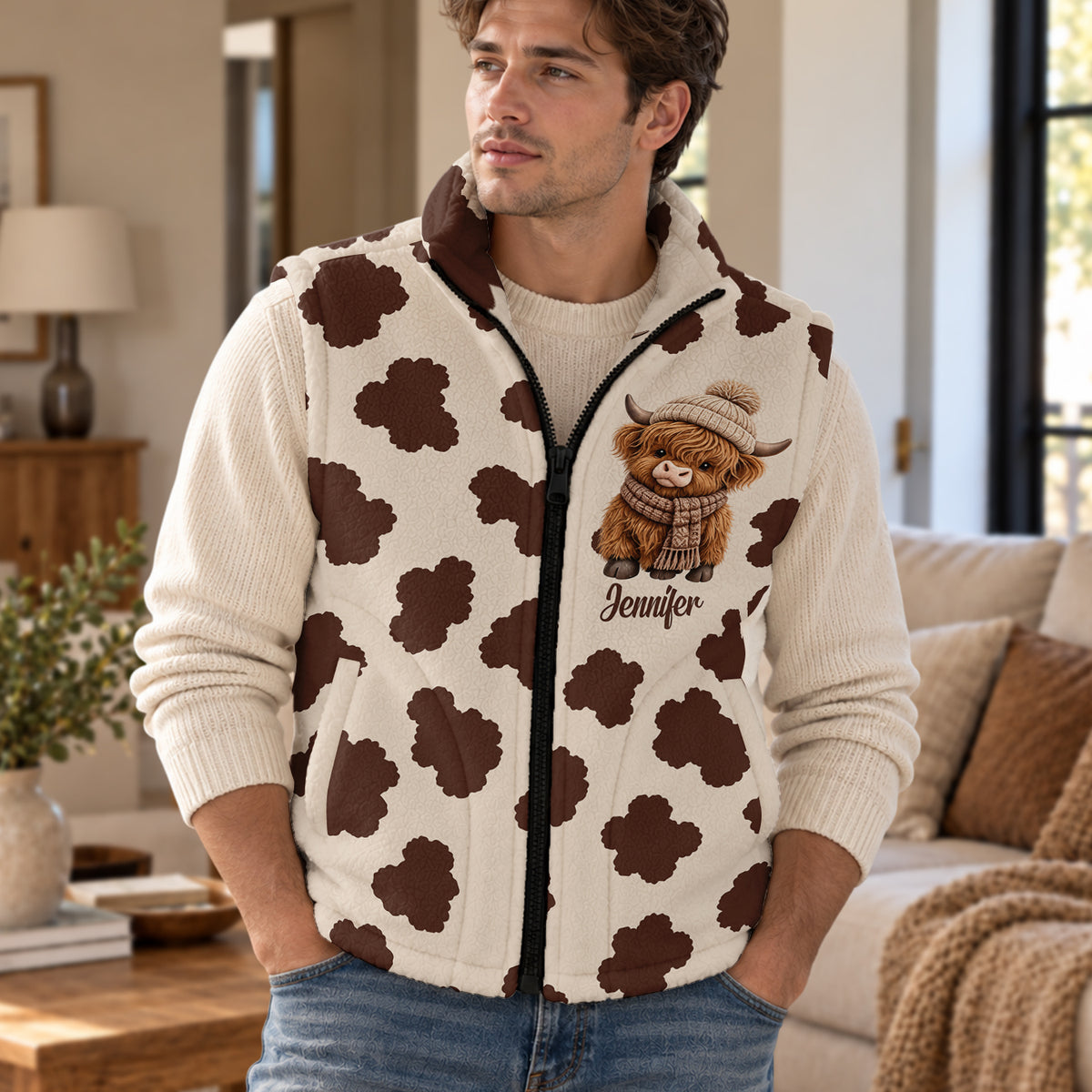 Love Highland Cow - Personalized Highland Cow Flannel Fleece Vest