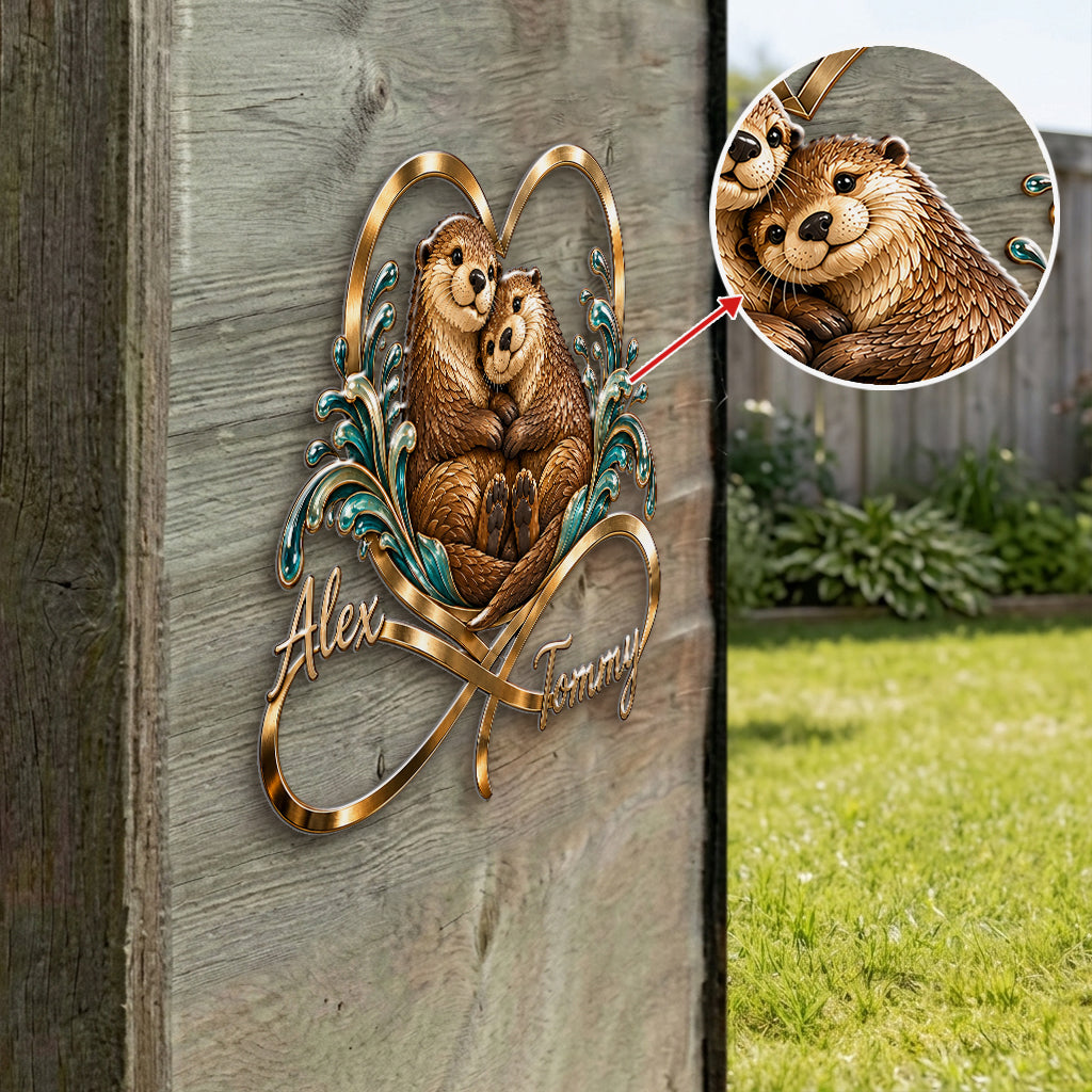 Cute Otter Couple Bedroom Decor - Personalized Otter 3D Printed Cut Metal Sign