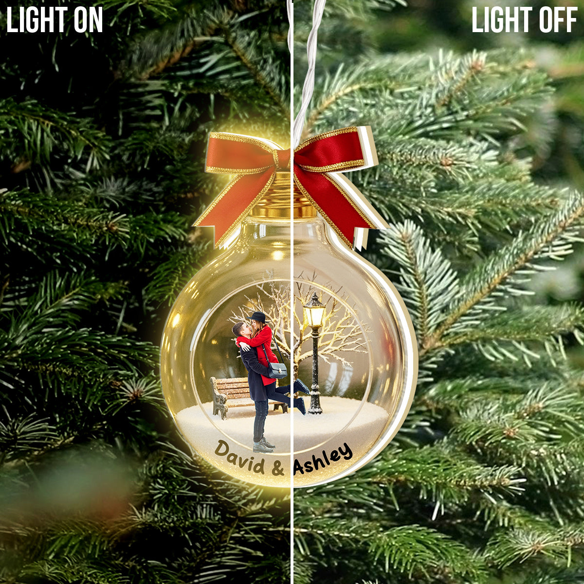 Custom Photo Gift For Holiday - Personalized Couple LED Light Ornament
