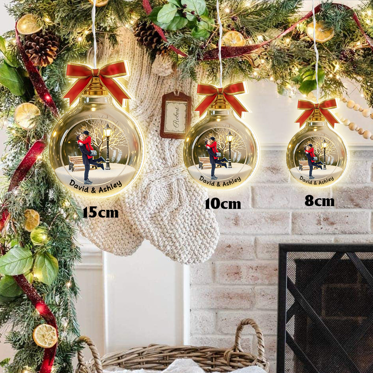 Custom Photo Gift For Holiday - Personalized Couple LED Light Ornament