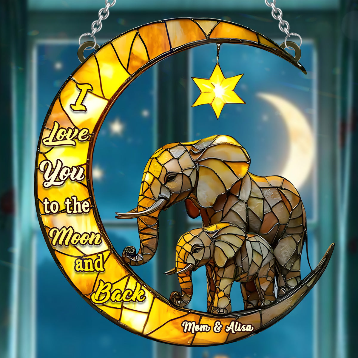 I Love You To The Moon And Back - Personalized Mother Window Hanging Suncatcher Ornament