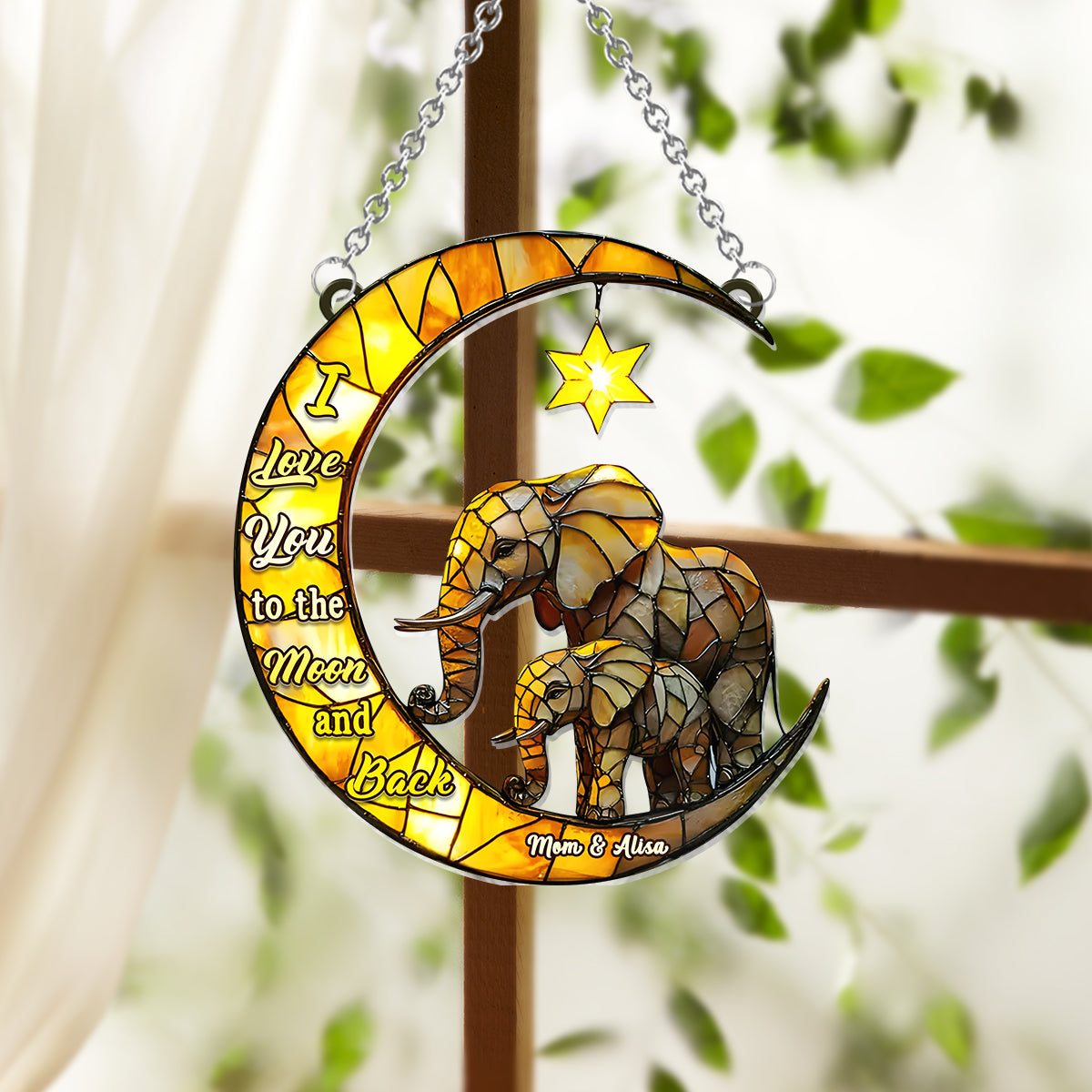 I Love You To The Moon And Back - Personalized Mother Window Hanging Suncatcher Ornament