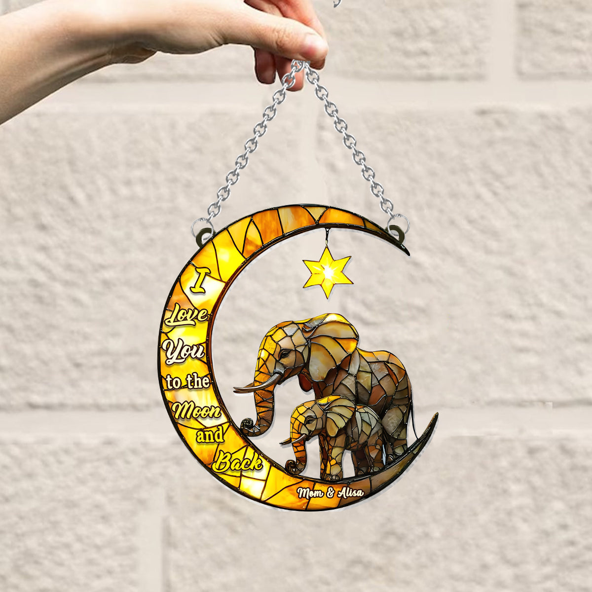 I Love You To The Moon And Back - Personalized Mother Window Hanging Suncatcher Ornament