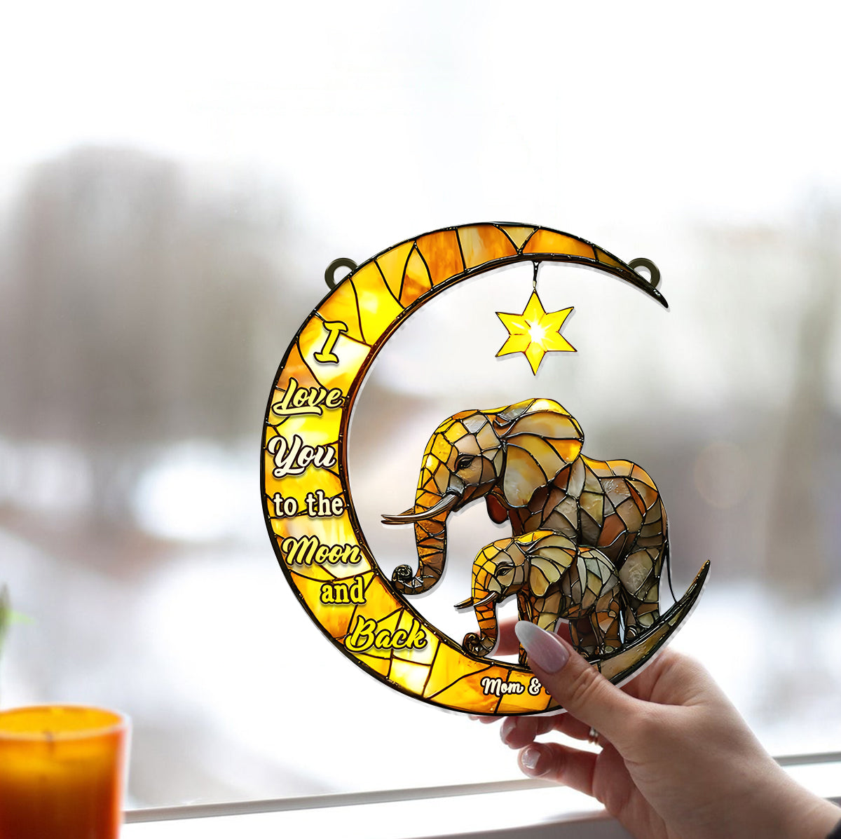 I Love You To The Moon And Back - Personalized Mother Window Hanging Suncatcher Ornament