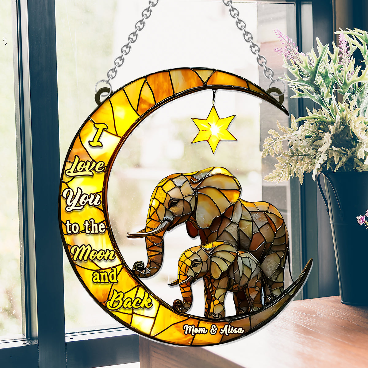 I Love You To The Moon And Back - Personalized Mother Window Hanging Suncatcher Ornament
