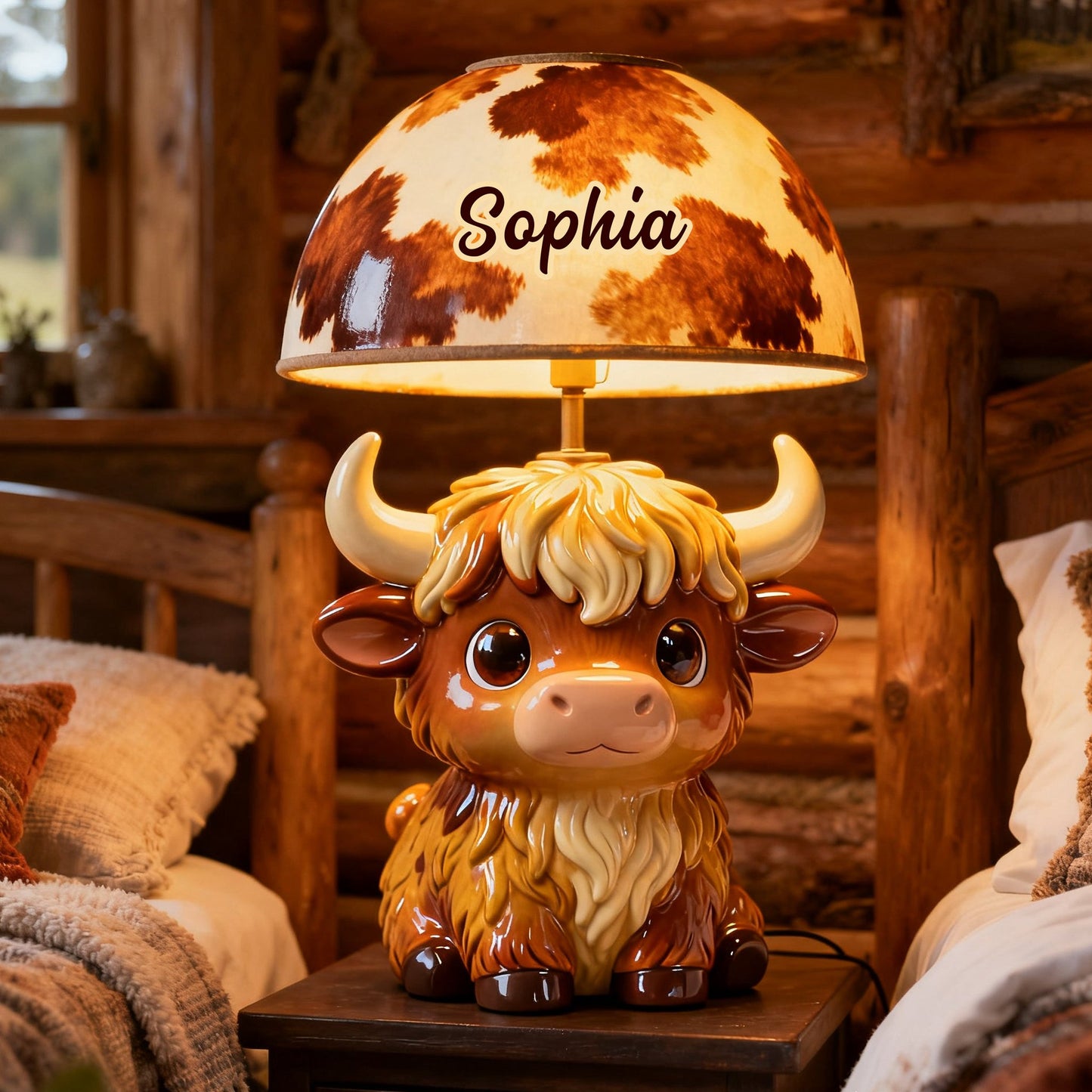 Veilleuse LED personnalisée en acrylique représentant une vache des Highlands - Adorables vaches des Highlands