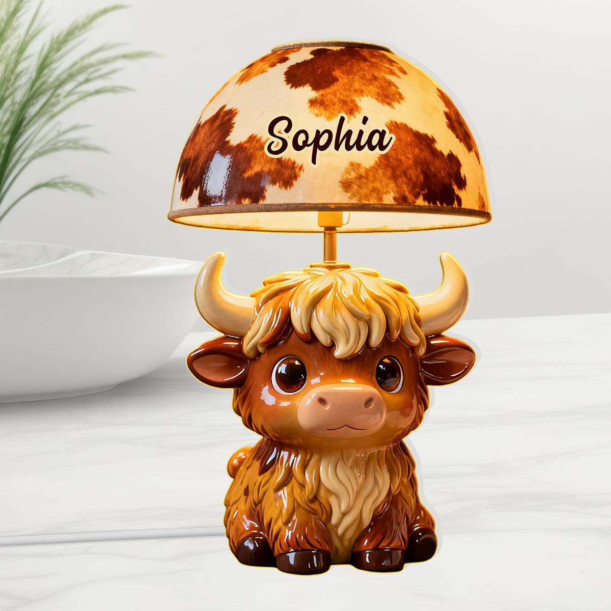 Veilleuse LED personnalisée en acrylique représentant une vache des Highlands - Adorables vaches des Highlands