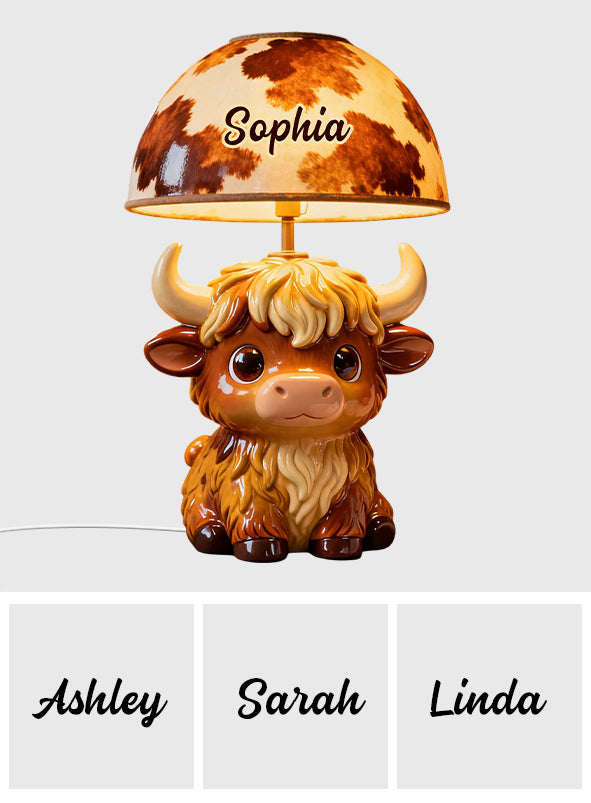Veilleuse LED personnalisée en acrylique représentant une vache des Highlands - Adorables vaches des Highlands