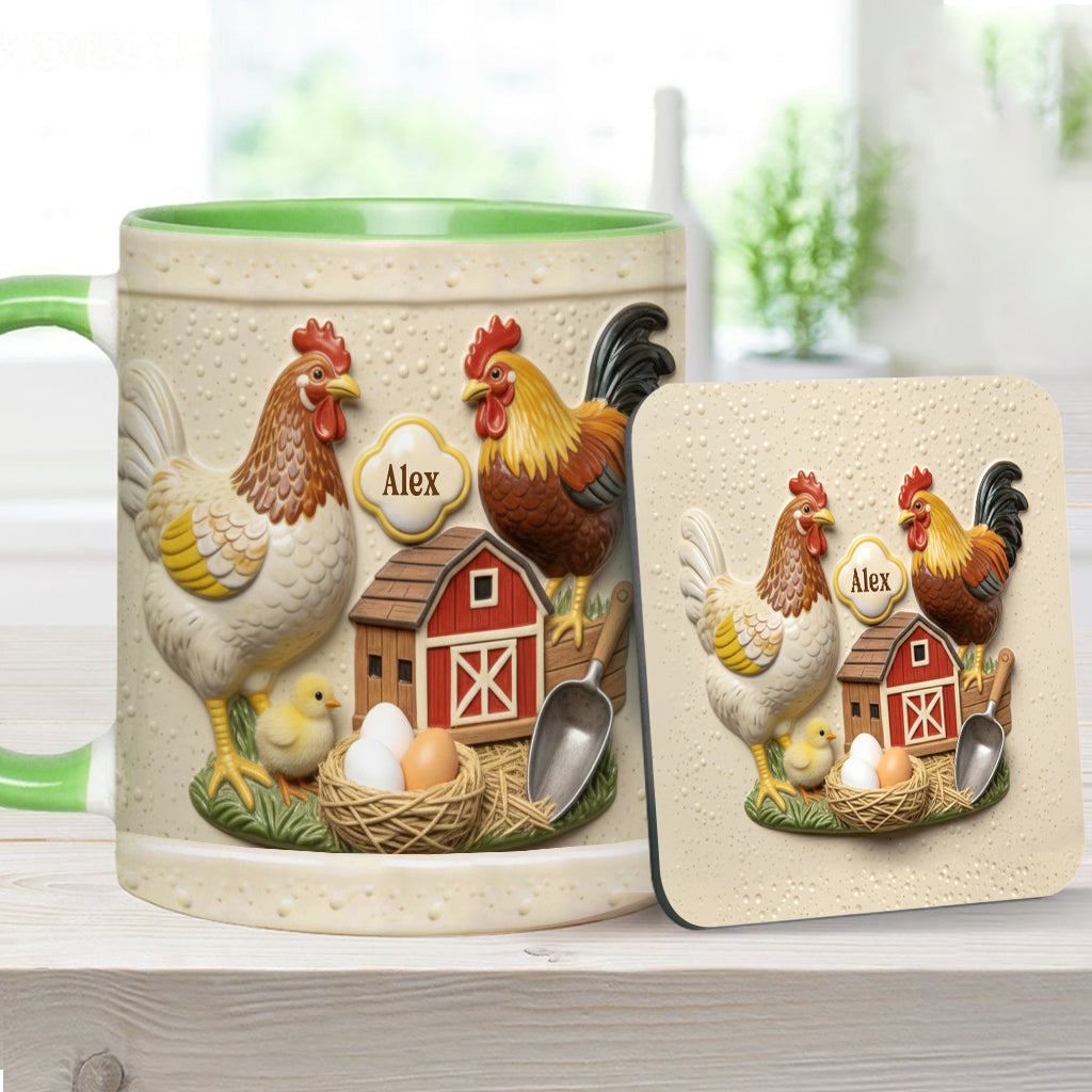 Liebe Hühnchen – Personalisierte Tasse und Untersetzer mit Hühnermotiv