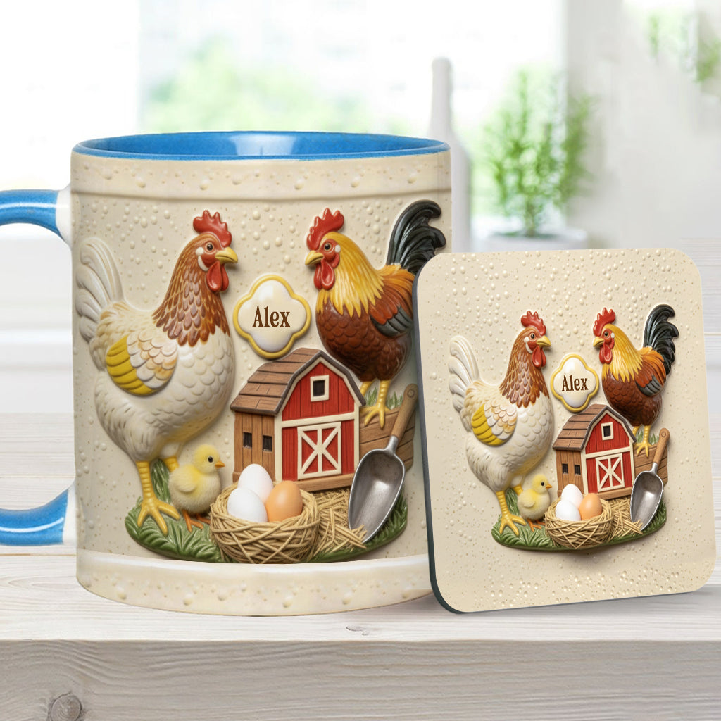 Liebe Hühnchen – Personalisierte Tasse und Untersetzer mit Hühnermotiv