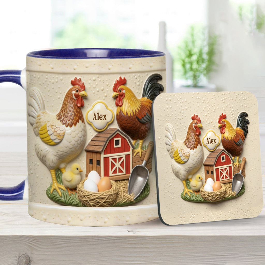 Liebe Hühnchen – Personalisierte Tasse und Untersetzer mit Hühnermotiv