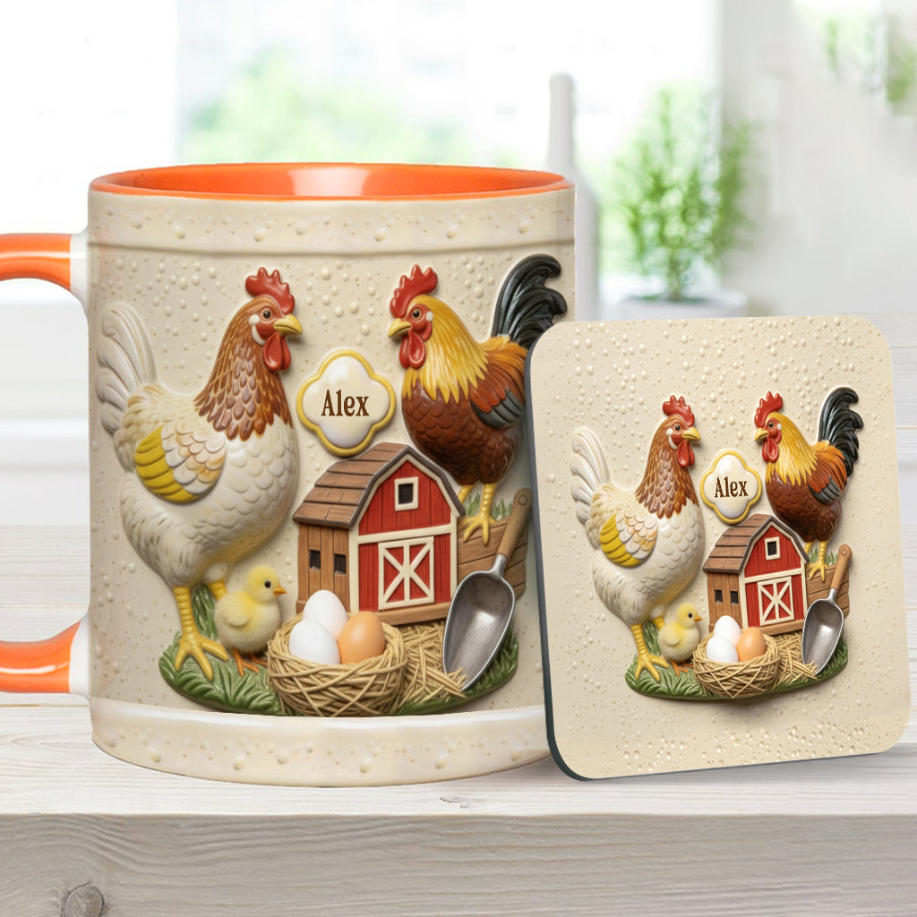 Liebe Hühnchen – Personalisierte Tasse und Untersetzer mit Hühnermotiv