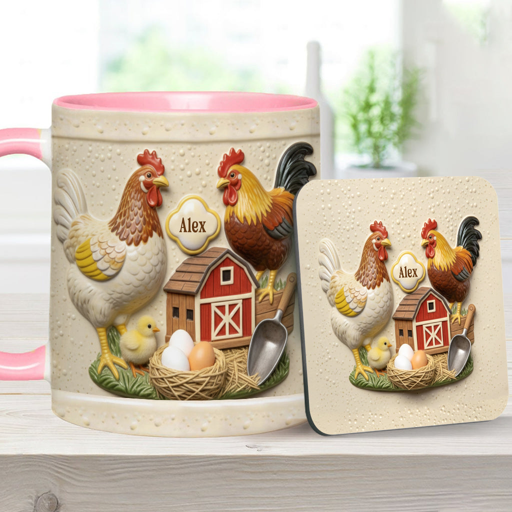 Liebe Hühnchen – Personalisierte Tasse und Untersetzer mit Hühnermotiv