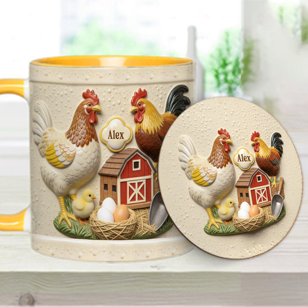 Liebe Hühnchen – Personalisierte Tasse und Untersetzer mit Hühnermotiv