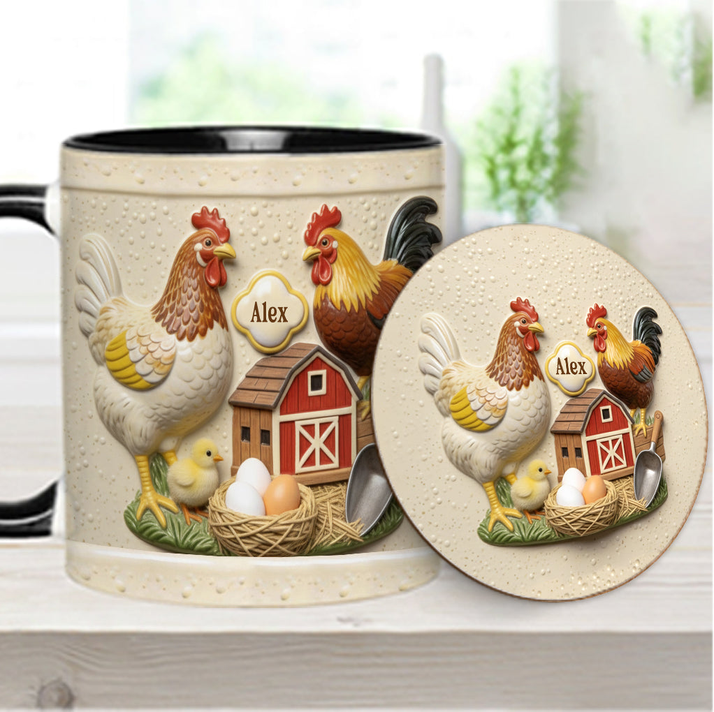 Liebe Hühnchen – Personalisierte Tasse und Untersetzer mit Hühnermotiv