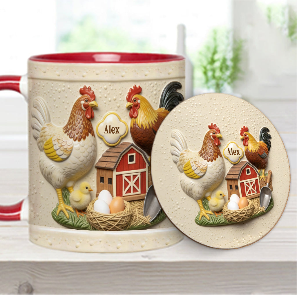 Liebe Hühnchen – Personalisierte Tasse und Untersetzer mit Hühnermotiv
