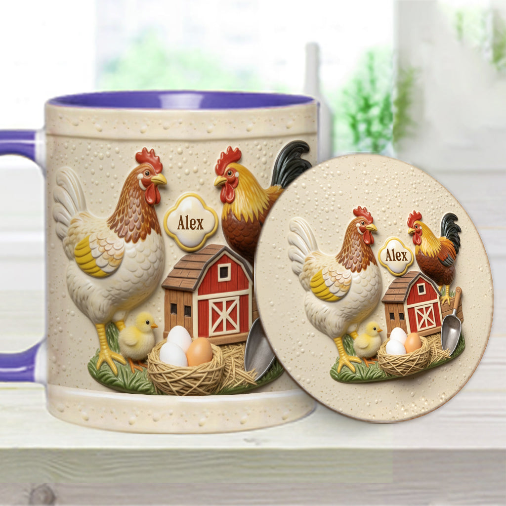 Liebe Hühnchen – Personalisierte Tasse und Untersetzer mit Hühnermotiv
