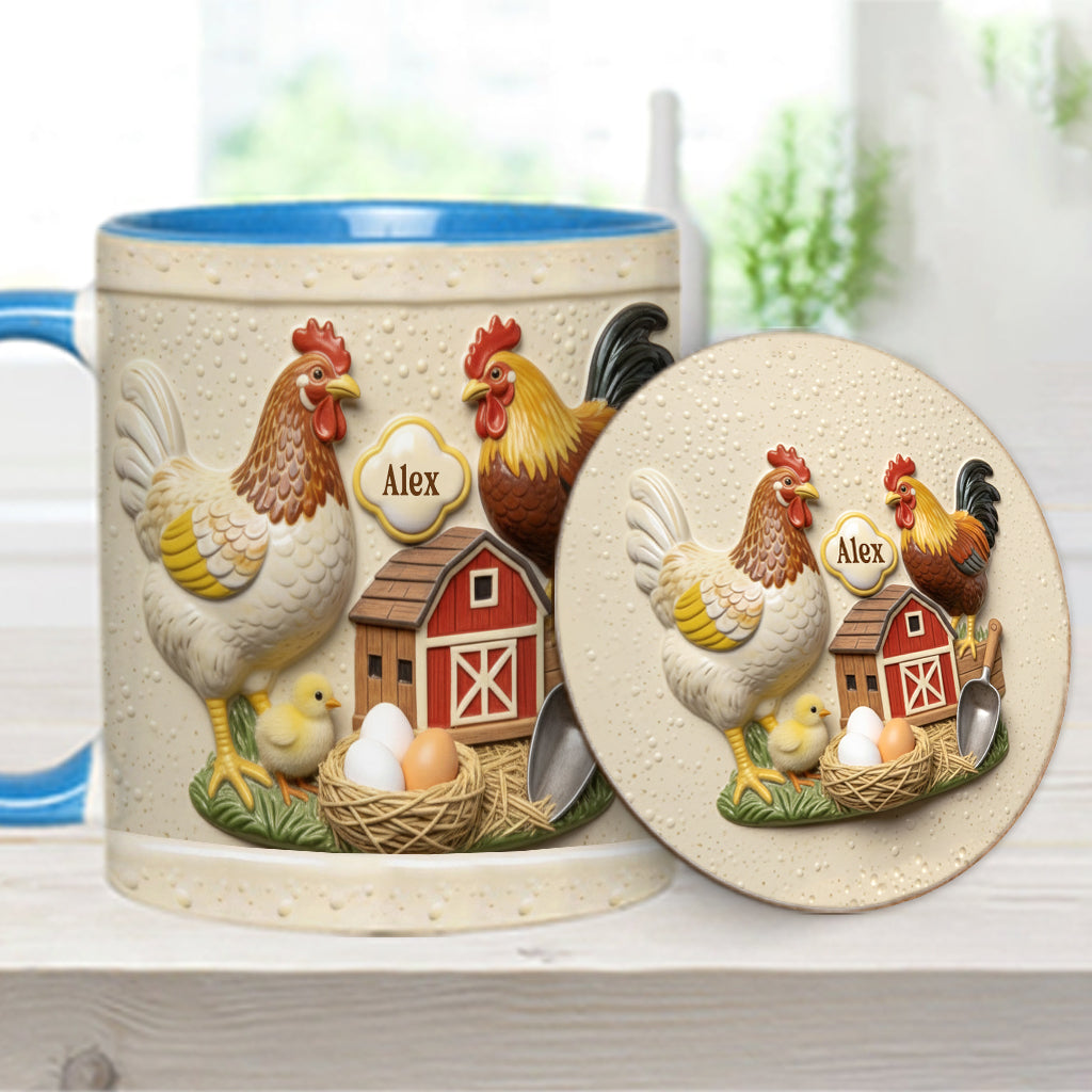 Liebe Hühnchen – Personalisierte Tasse und Untersetzer mit Hühnermotiv