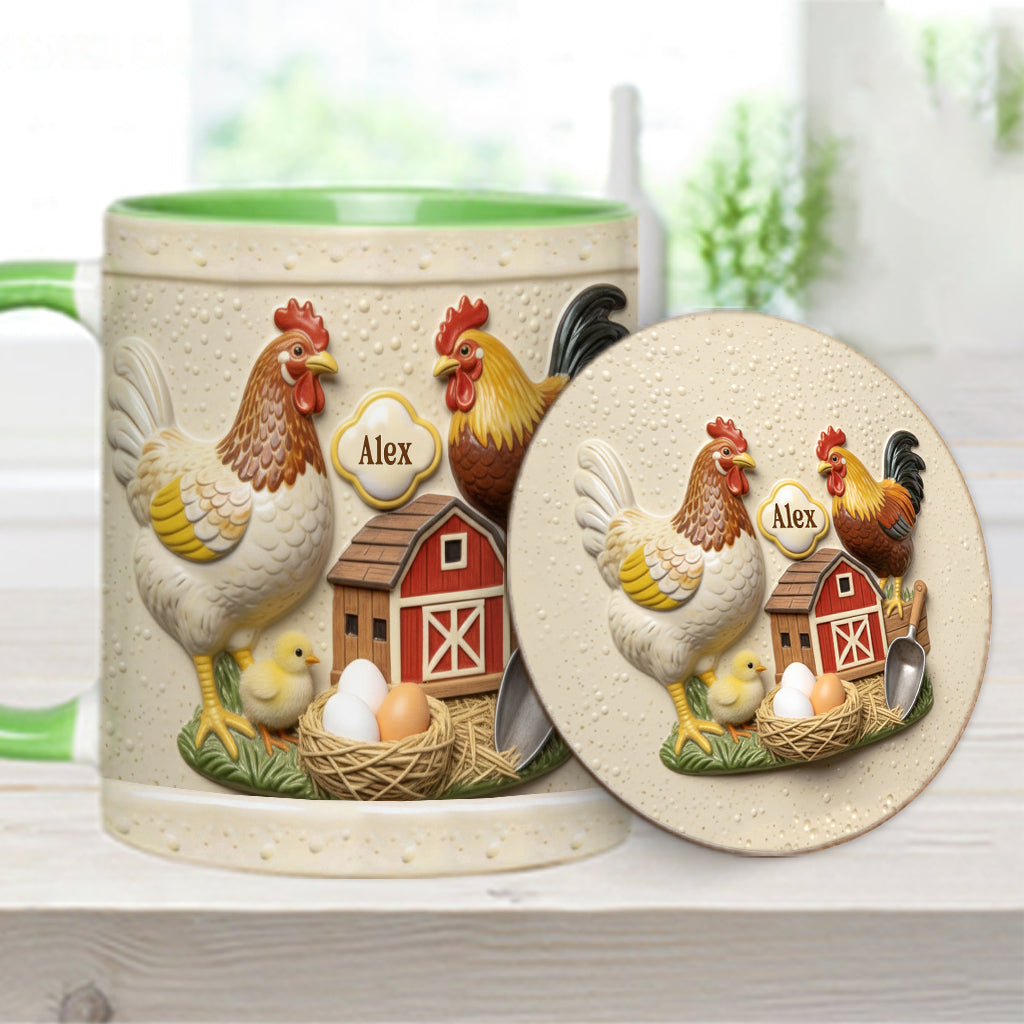 Liebe Hühnchen – Personalisierte Tasse und Untersetzer mit Hühnermotiv