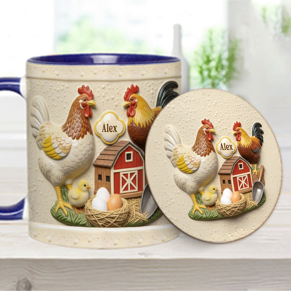 Liebe Hühnchen – Personalisierte Tasse und Untersetzer mit Hühnermotiv