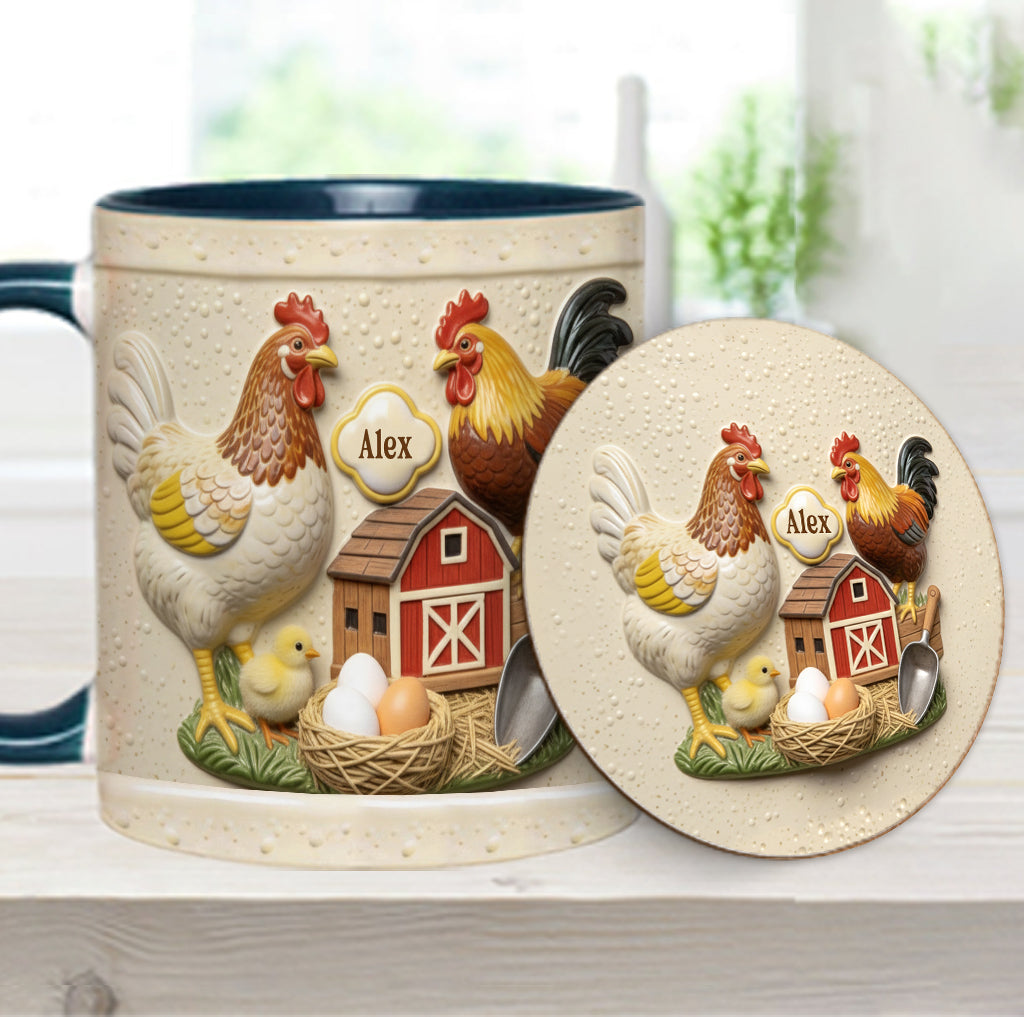Liebe Hühnchen – Personalisierte Tasse und Untersetzer mit Hühnermotiv