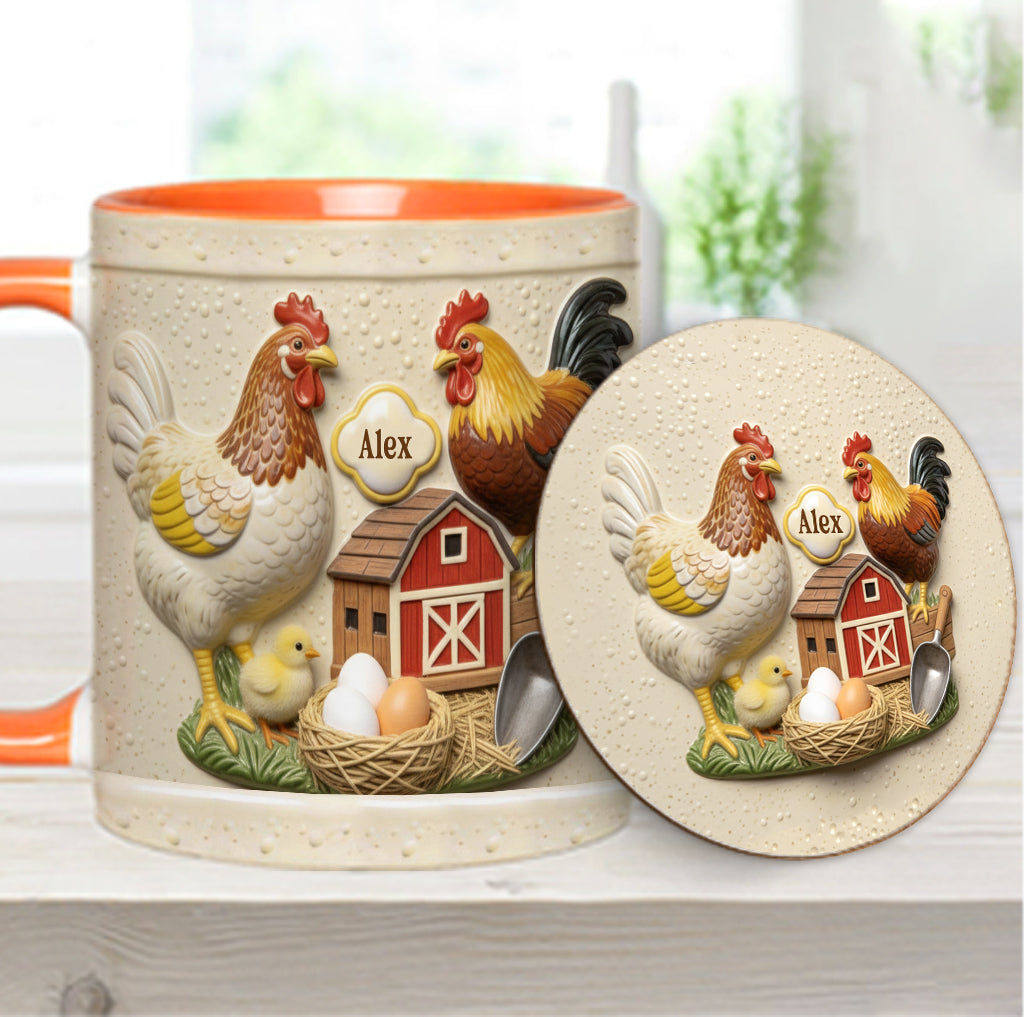 Liebe Hühnchen – Personalisierte Tasse und Untersetzer mit Hühnermotiv