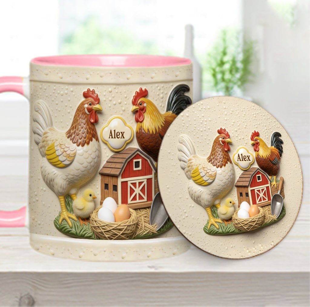 Liebe Hühnchen – Personalisierte Tasse und Untersetzer mit Hühnermotiv