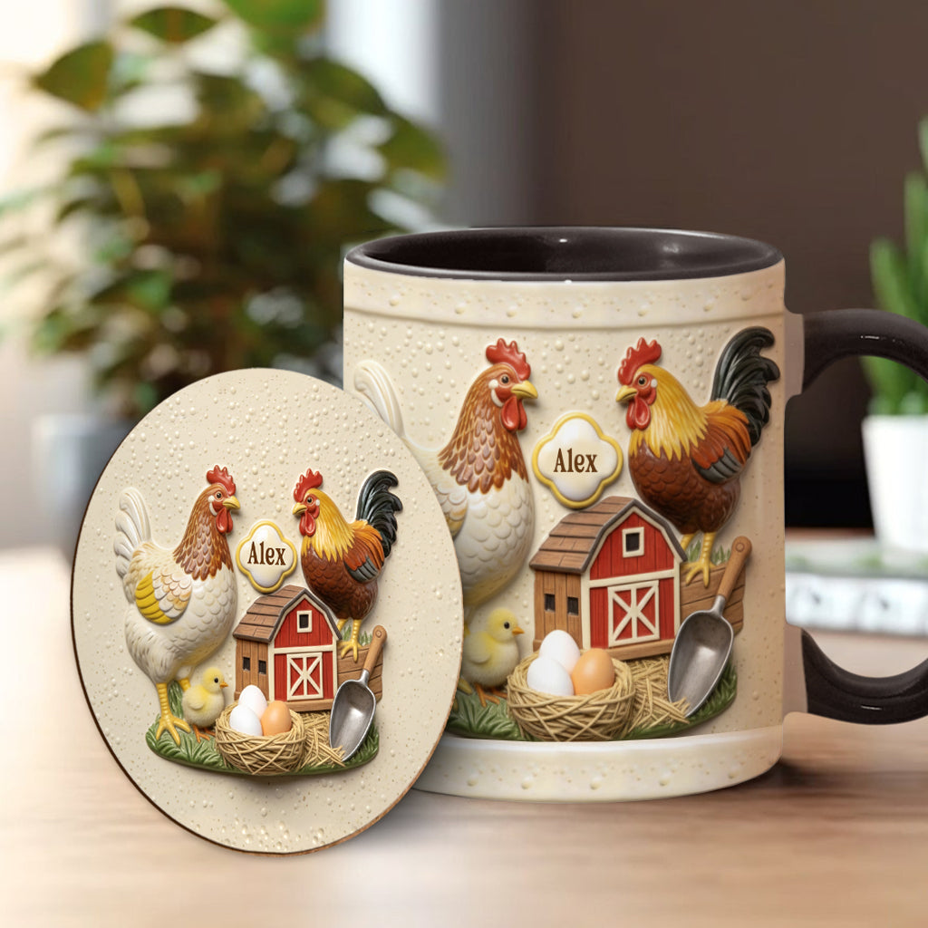 Liebe Hühnchen – Personalisierte Tasse und Untersetzer mit Hühnermotiv