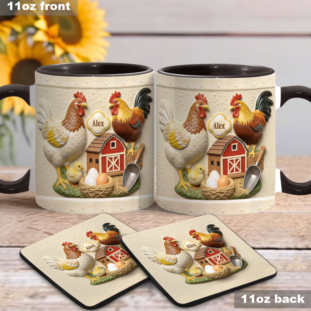 Liebe Hühnchen – Personalisierte Tasse und Untersetzer mit Hühnermotiv