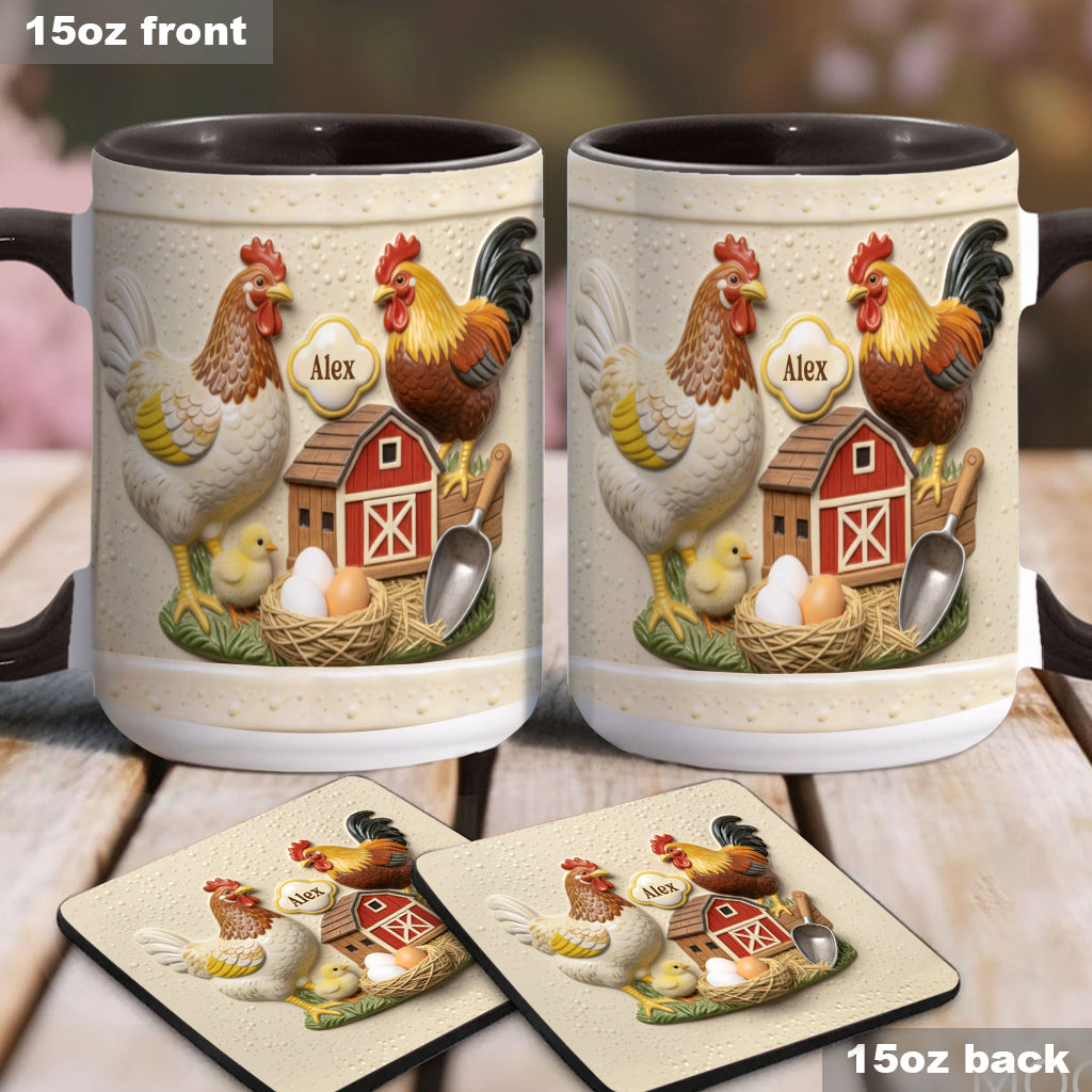 Liebe Hühnchen – Personalisierte Tasse und Untersetzer mit Hühnermotiv