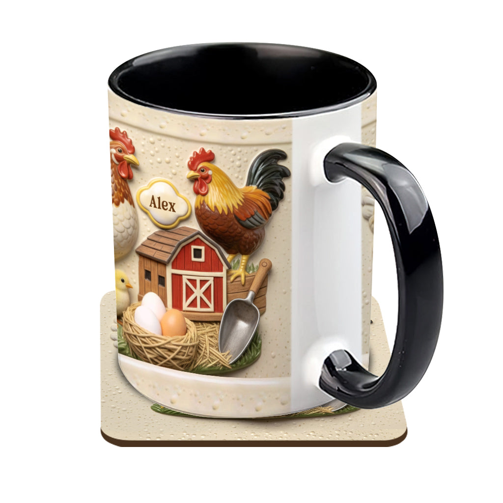 Liebe Hühnchen – Personalisierte Tasse und Untersetzer mit Hühnermotiv