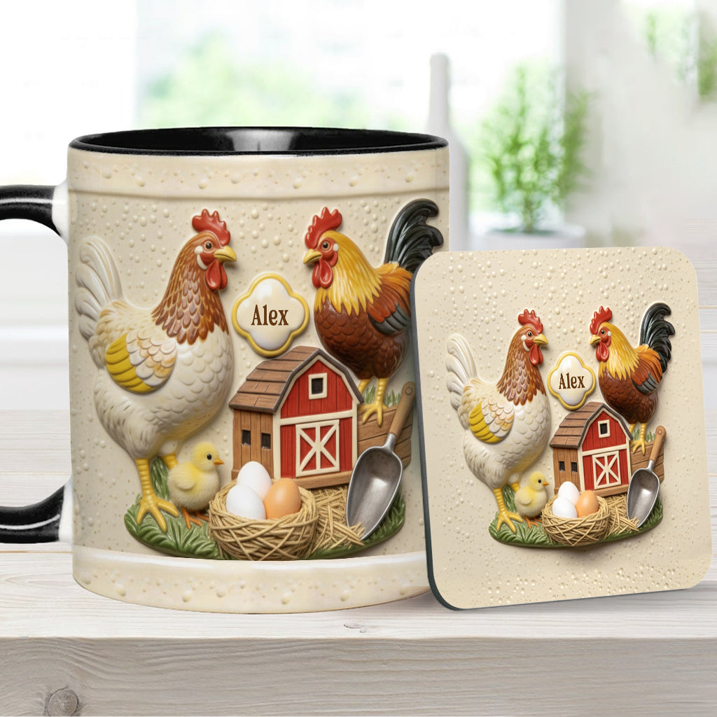 Liebe Hühnchen – Personalisierte Tasse und Untersetzer mit Hühnermotiv