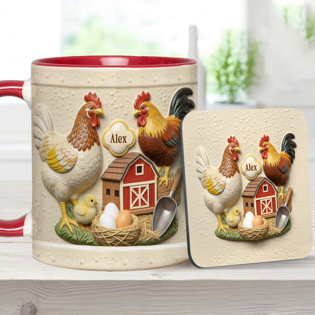 Liebe Hühnchen – Personalisierte Tasse und Untersetzer mit Hühnermotiv