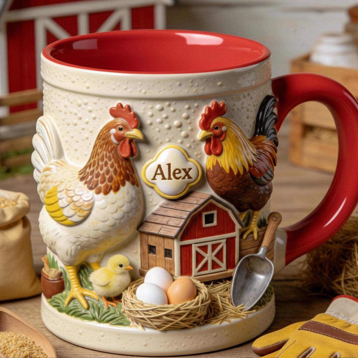 Liebe Hühnchen – Personalisierte Tasse und Untersetzer mit Hühnermotiv