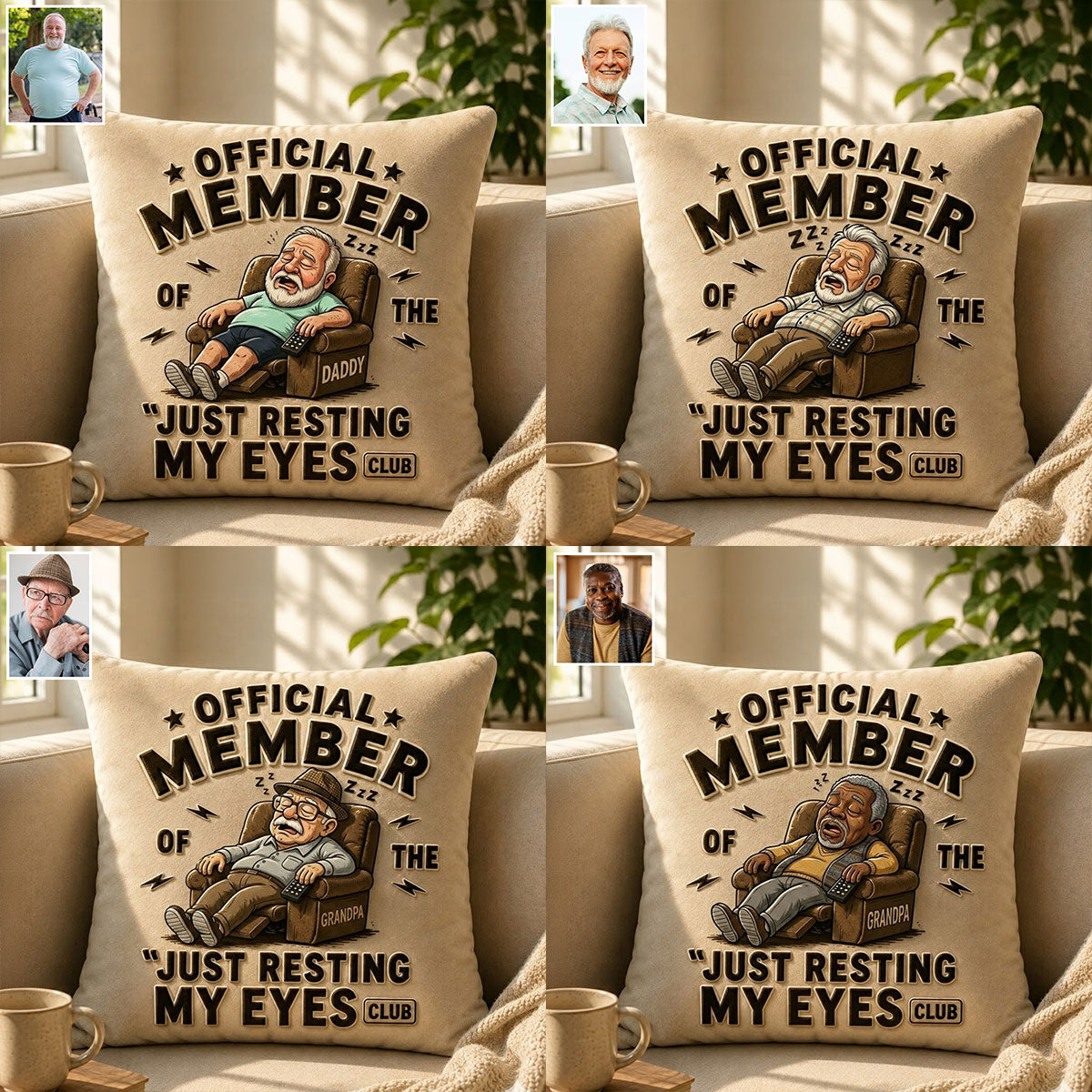 Lustiges Geschenk für Papa und Opa, Nur die Augen Ruhen - Personalisierbares Premium Kunstfellkissen für Opa