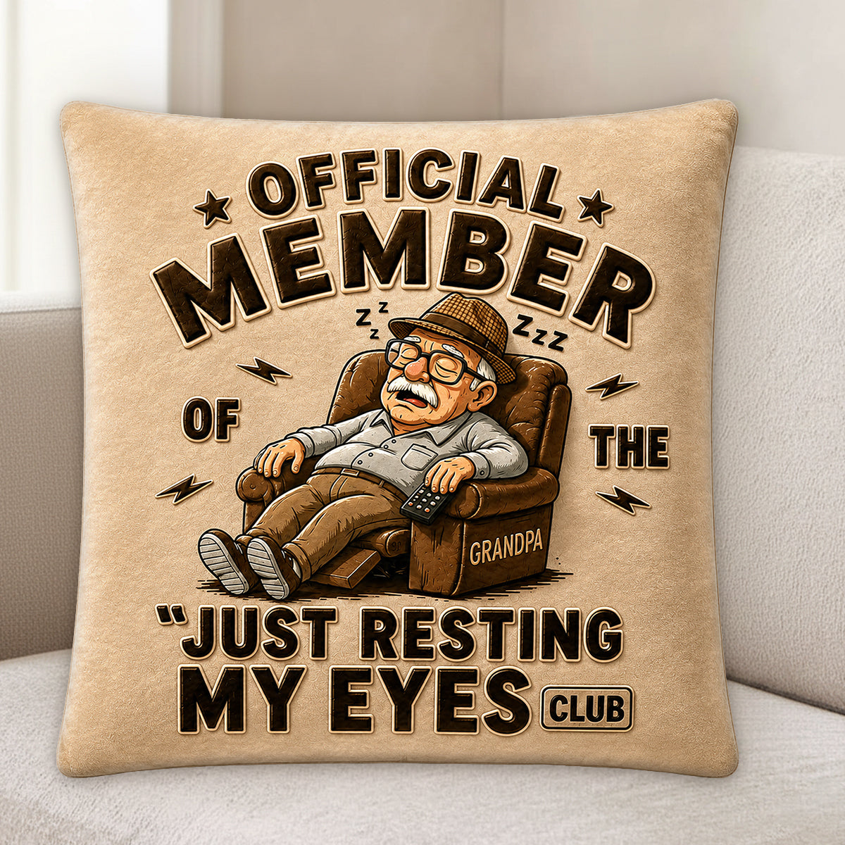 Lustiges Geschenk für Papa und Opa, Nur die Augen Ruhen - Personalisierbares Premium Kunstfellkissen für Opa