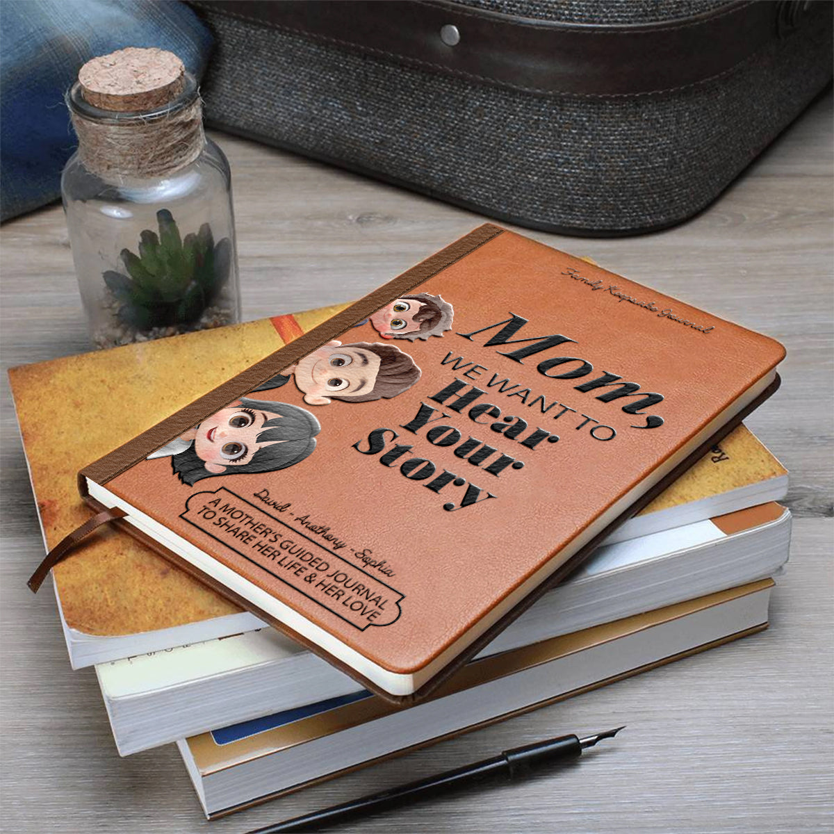 Mom, We Want to Hear Your Story - Personalized Mother Leather Journal